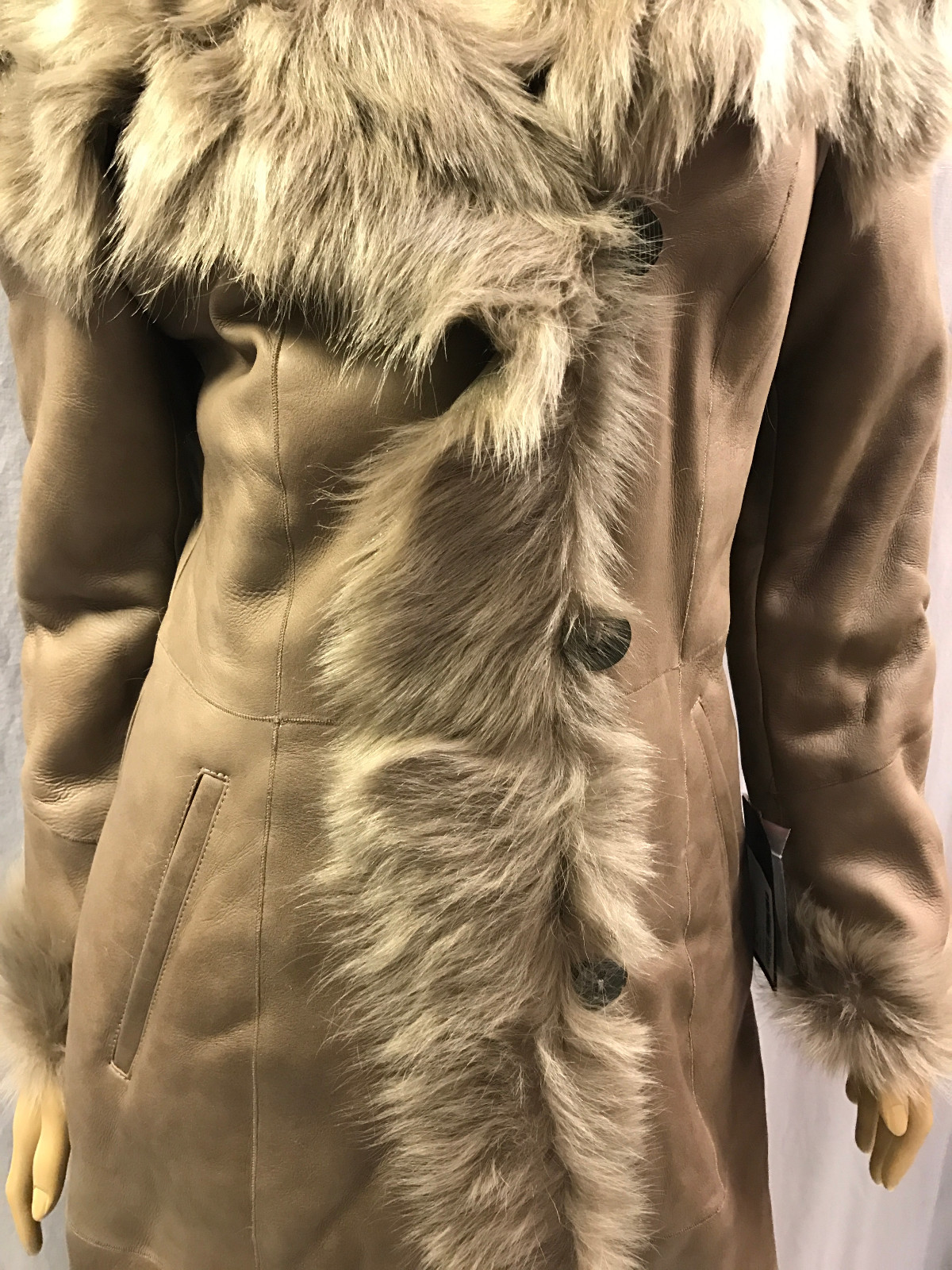 NEW PASHA VENETO GENUINE LAMB SKIN HOODED SHEARLING COAT SZ XS EXTRA SMALL EU 38 image 3