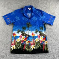 Vintage Pacific Legend Shirt Mens Medium Blue Hawaiian Camp Button Up Floral USA