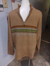 Columbia Sweater Men's Size XL 1/4 Zip Biege W/Stripes Columbia Sportswear
