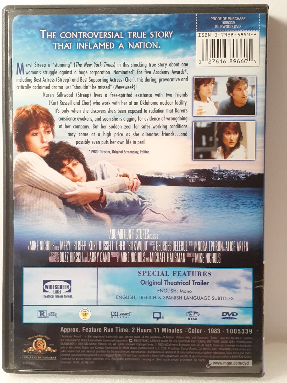 Silkwood (DVD, 1983) Very Good Meryl Streep Kurt Russell Cher