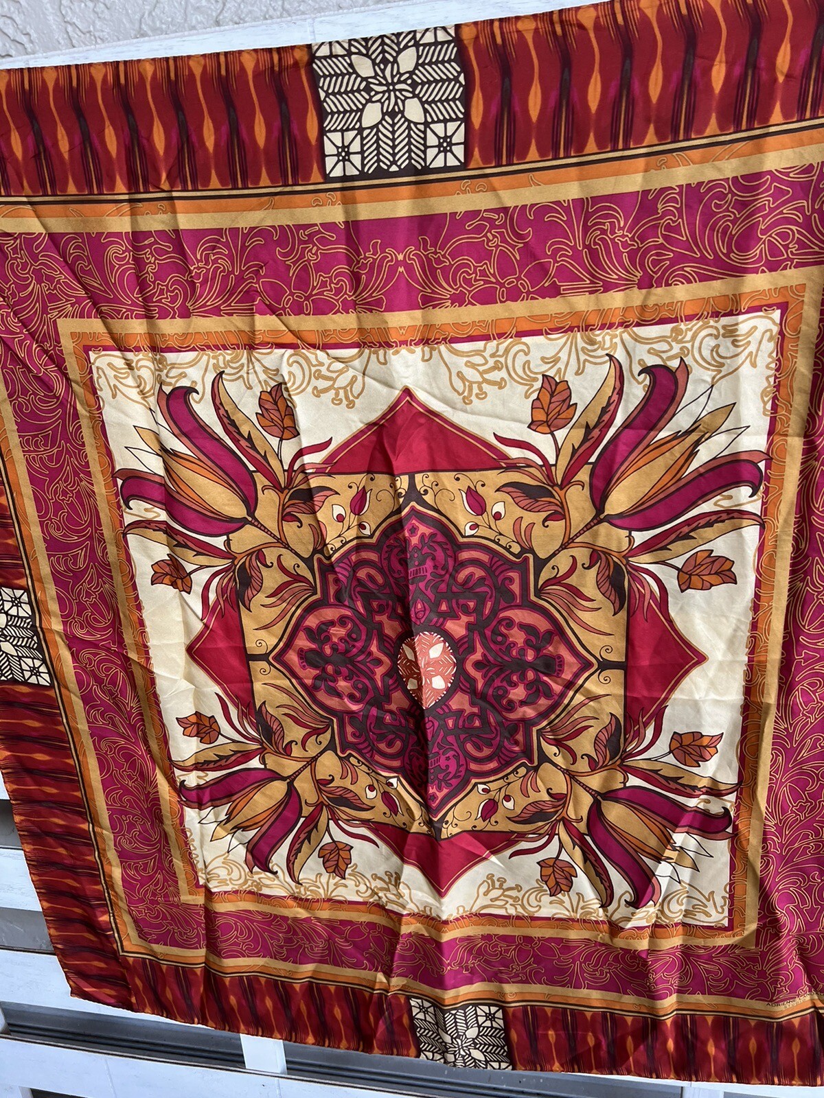 Adrienne Landau Studio Red Floral 100% Silk Scarf 34x34”