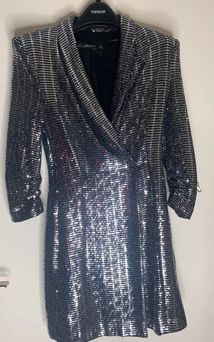Metallic Zara Sparkle Blazer ZARA Metallic Silver Mirror