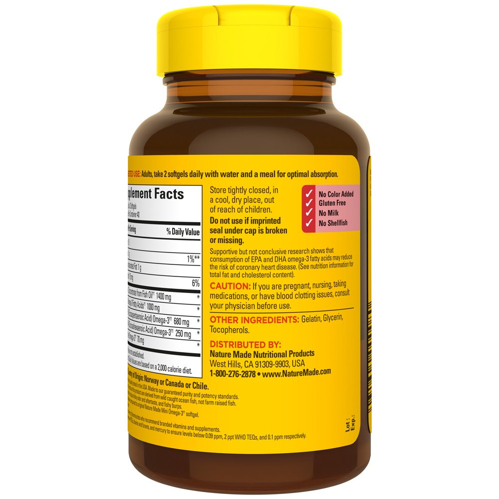 Nature Made BurpLess Omega3 from Fish Oil 1400 Mg Minis Softgels, 80