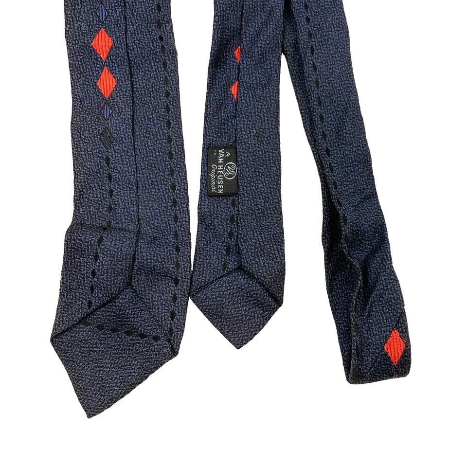 Corbata vintage años 40 50 Van Heusen para hombre azul naranja Art Deco 54 x 2,5" arrugada Foto 4 de 4