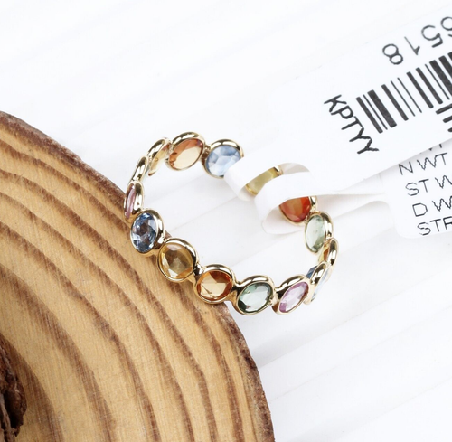 Anillo De Eternidad Completa De Zafiro Multicolor Redondo De 18k Oro Amarillo