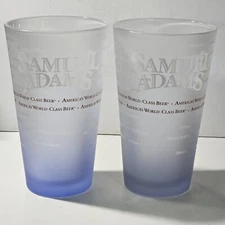 Lot of 2 Samuel Adams Frosted Blue Color Fade Beer Glasses 16oz 5 7/8" Tall