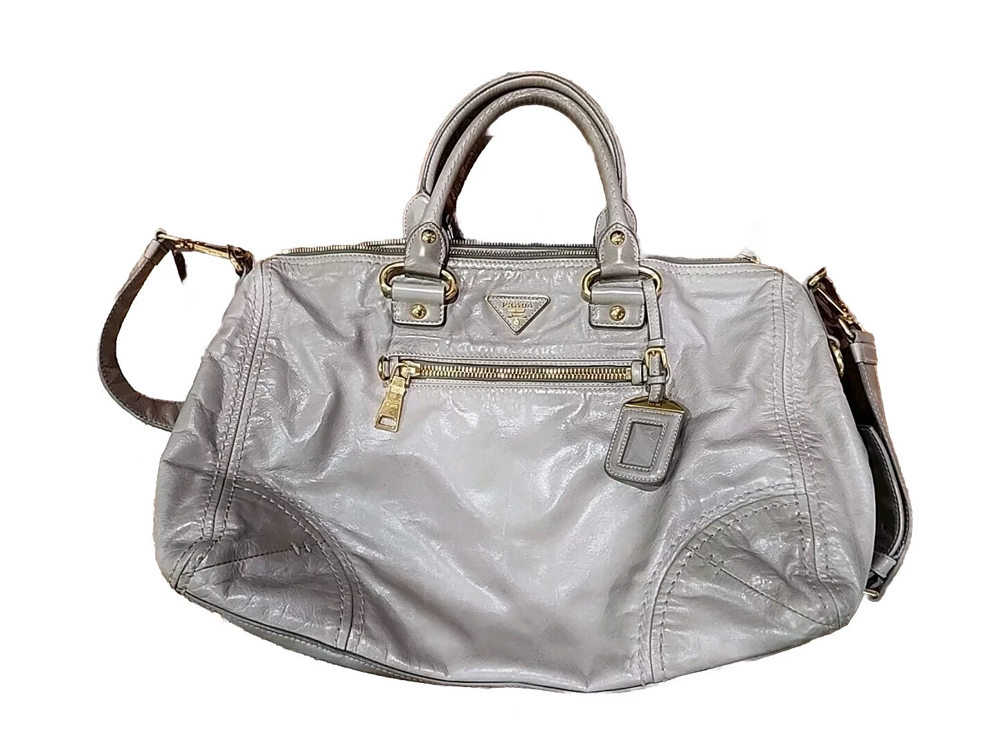 Autentica Borsa Tote Prada Vitello Shine in Pelle Bauletto Pomice Made in Italy