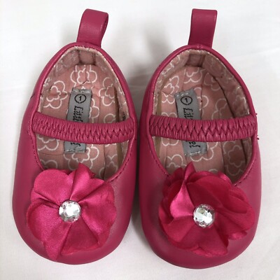 Little Angel Infant Girls Ballet Shoes Size Pink Flower Rhinestone - Main Image