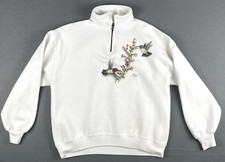 Vintage 90's Hand Painted Hummingbirds Custom 1/4 Zip Sweater Womens L