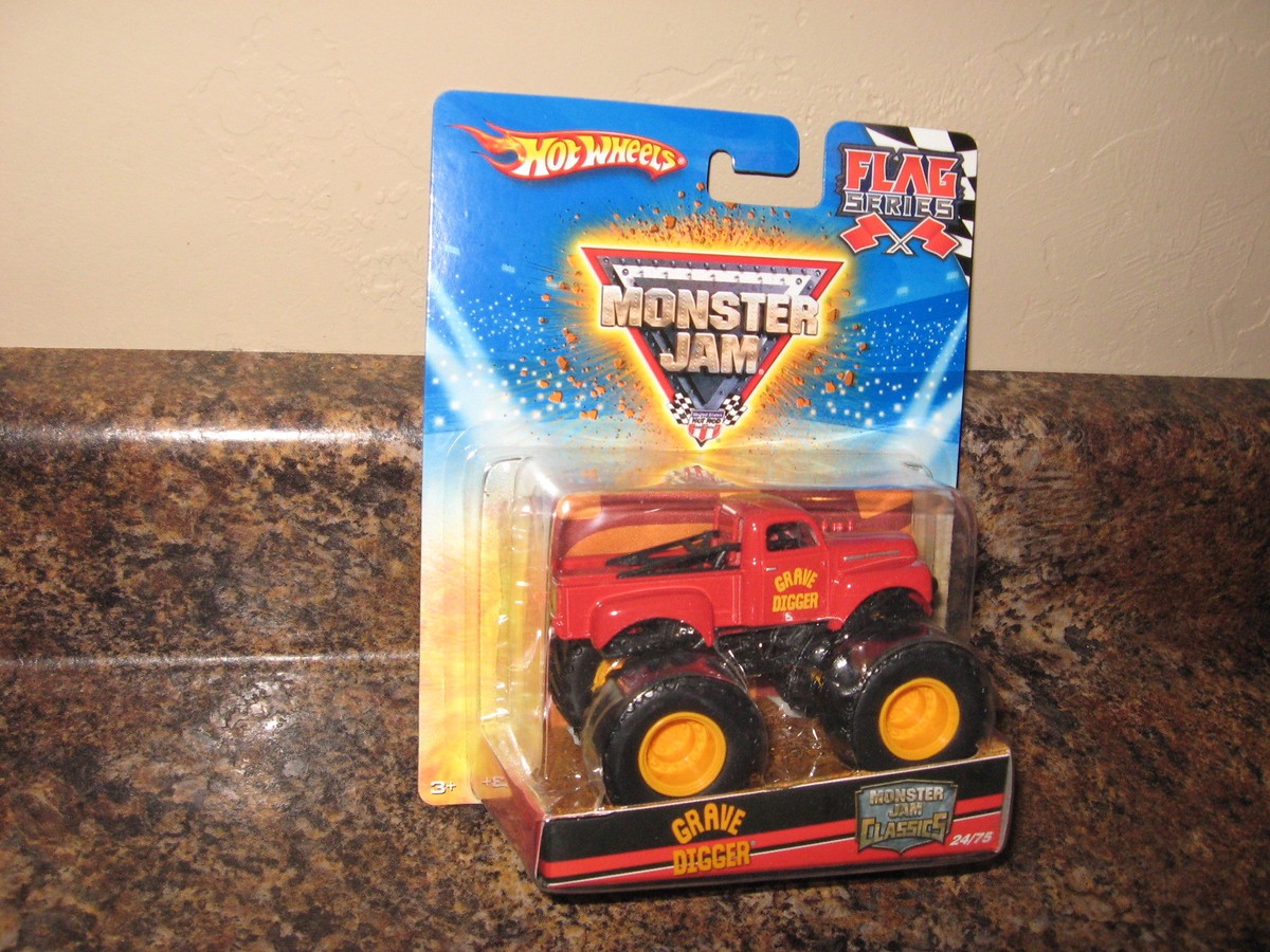 2010 Hot Wheels Monster Jam Classic 1:64 Red Grave Digger Flag