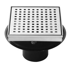 MICMI Square Shower Floor Drain with Flange, 304 Stainless Steel, Brushed Nickel