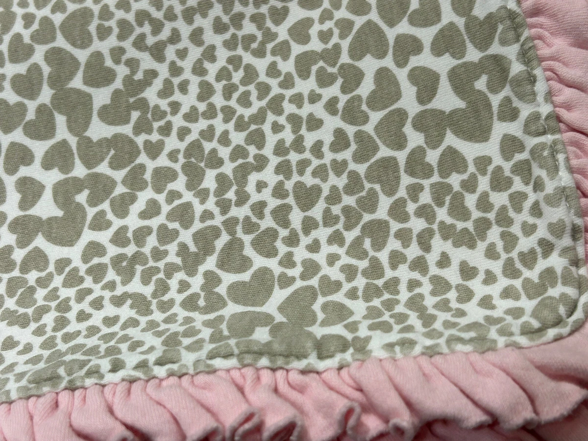Carters White w Gray Hearts Cheetah Print Baby Blanket Pink Ruffles Stripes