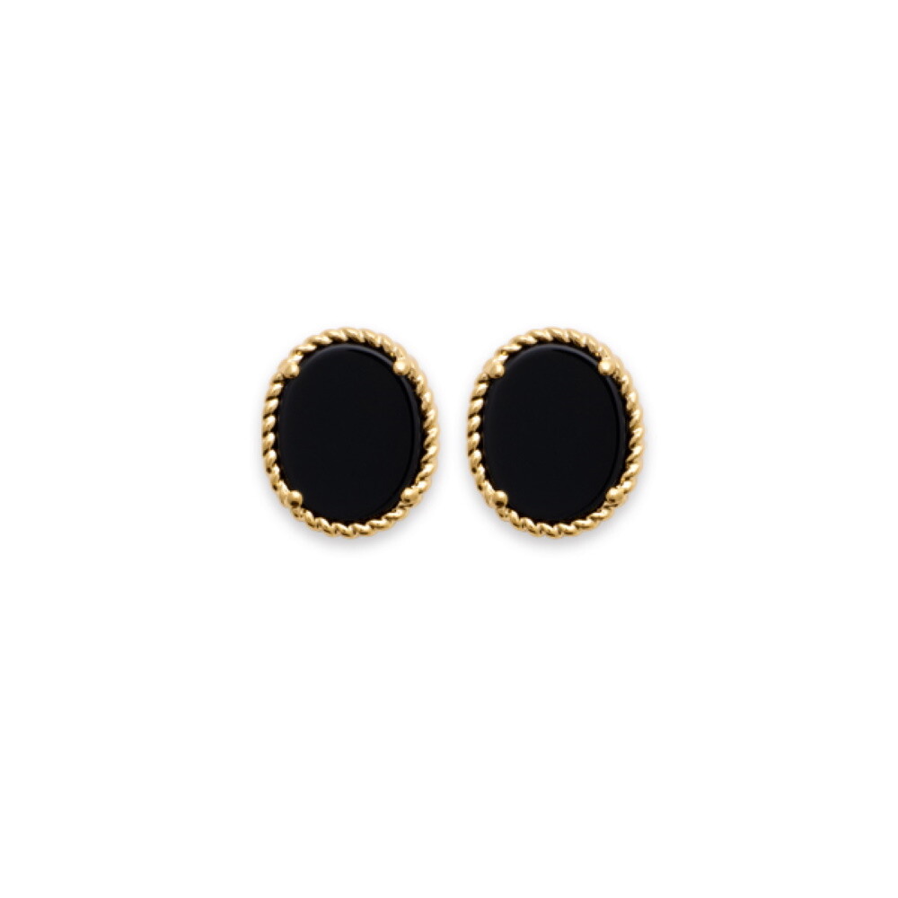 Boucles d'oreilles perles agate noire en plaqué or 750/000 pour femme