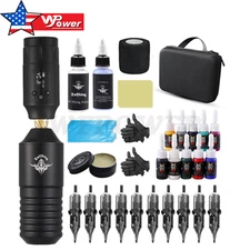 Tuffking Tattoo Machine Kit Wireless Motor Pen Gun Color Ink Power Supply Needle