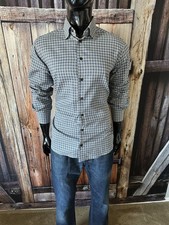 ETON Long Sleeve Off Blue Brown Plaid Twill Dress Shirt 16 1/2 42 Contemporary