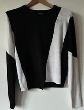 Women's Minnie Rose 100 Cashmere Asymmetric Colorblock Sweater Black White Sz S