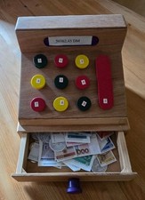 Kaufladen Kasse aus Holz mit Geld  Handarbeit von meinem Opa 18 x 16 x 15 cm