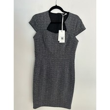 Grace Karin NWT Women Black Tweed Sheath Dress Cap Sleeve Notched Neck Large