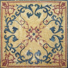 48" Geometric Marble Mosaic Tile: Botanical Inlay Flooring