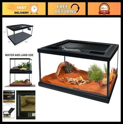 12x8x6 Glass Reptile Terrarium Tank - Full View Habitat with Ventilation for Sna
