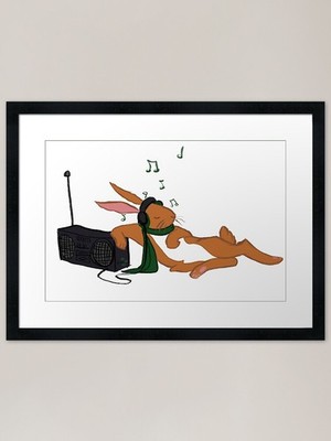 Rabbit Vibing to Radio Gerahmte Kunst P Gerahmtes Wandbild Poster Leinwanddruck Bild
