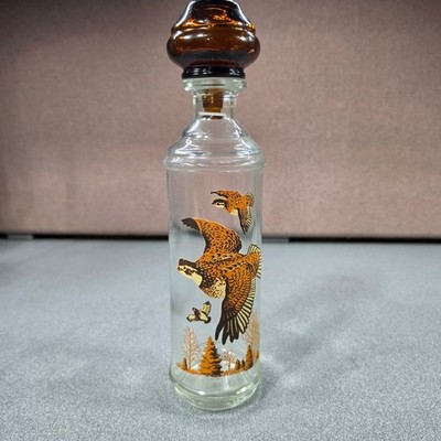 Vintage Glass Decanter Clear Amber Stopper Grouse Bird Wildlife Excellent decor