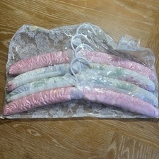 Vintage Pink  Floral White Satin Padded Hangers 15in Set of 4 - NEW 