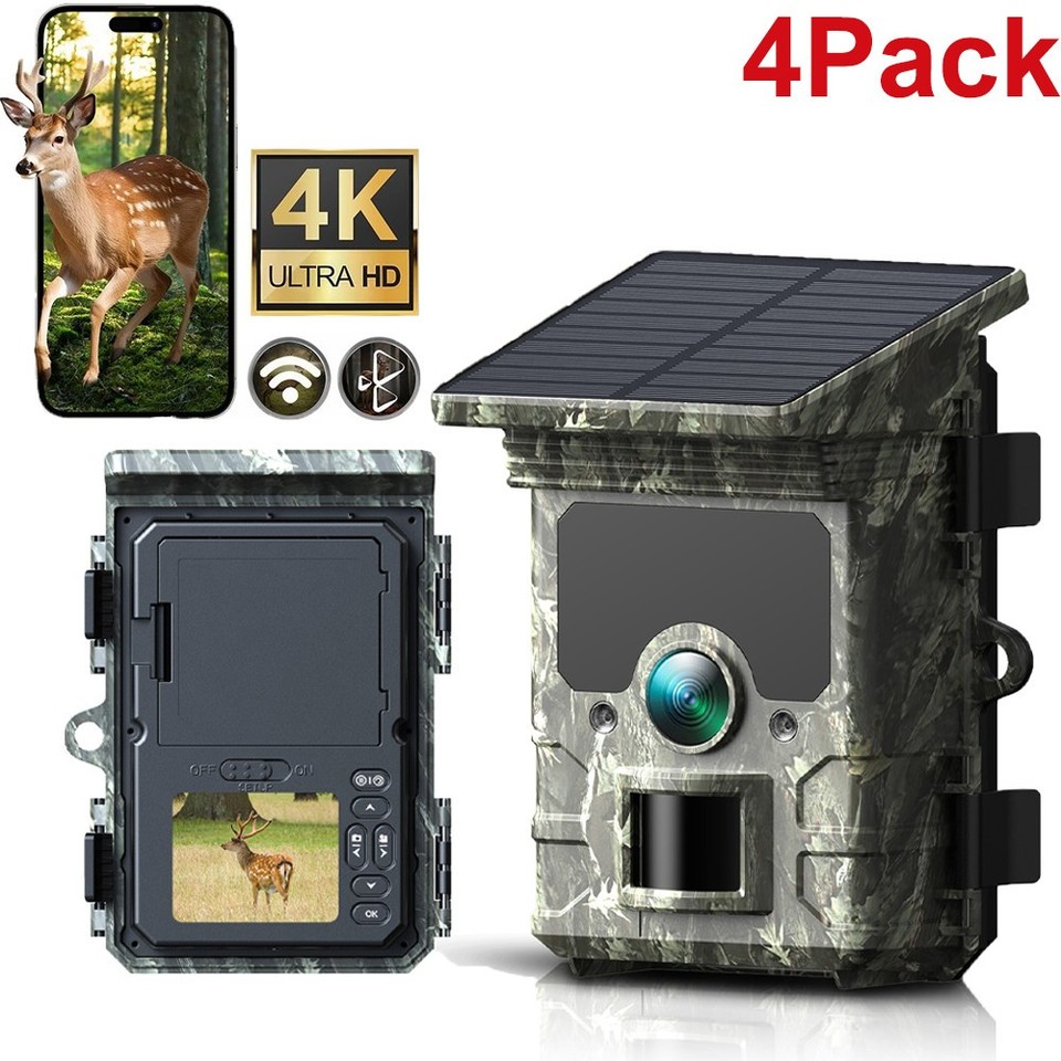 Solar Powered Trail Camera 4K 85MP WiFi Bluetooth Wildlife Hunting Game ...