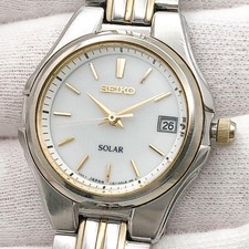 SEIKO V187-0AG0 SOLAR Round Combination Gold