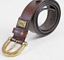 Vintage Fossil Belt Brown Leather Brass Horseshoe Buckle Size L Boho
