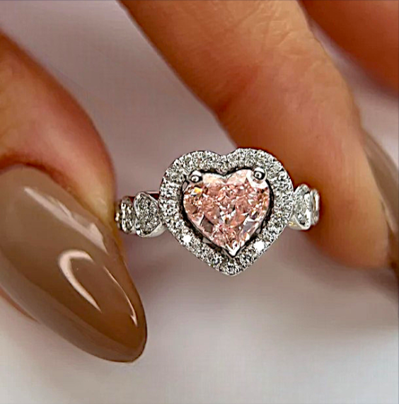 Fancy Vivid Pink Diamond Ring IGI 2.50 Ct Heart Cut Lab Grown 14K