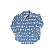 Barn  FlyWestern Horse Print Button Shirt Men L Cowboy Country Blue Long Sleeve