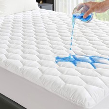 GRT TWIN MATTRESS PROTECTOR WATERPROOF, QUILTED FITTED MATTRESS PAD - WHITE