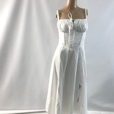 Marthea Corset Midi Dress Size M White Lace Up Back Bodice Slit Bustier Sundress