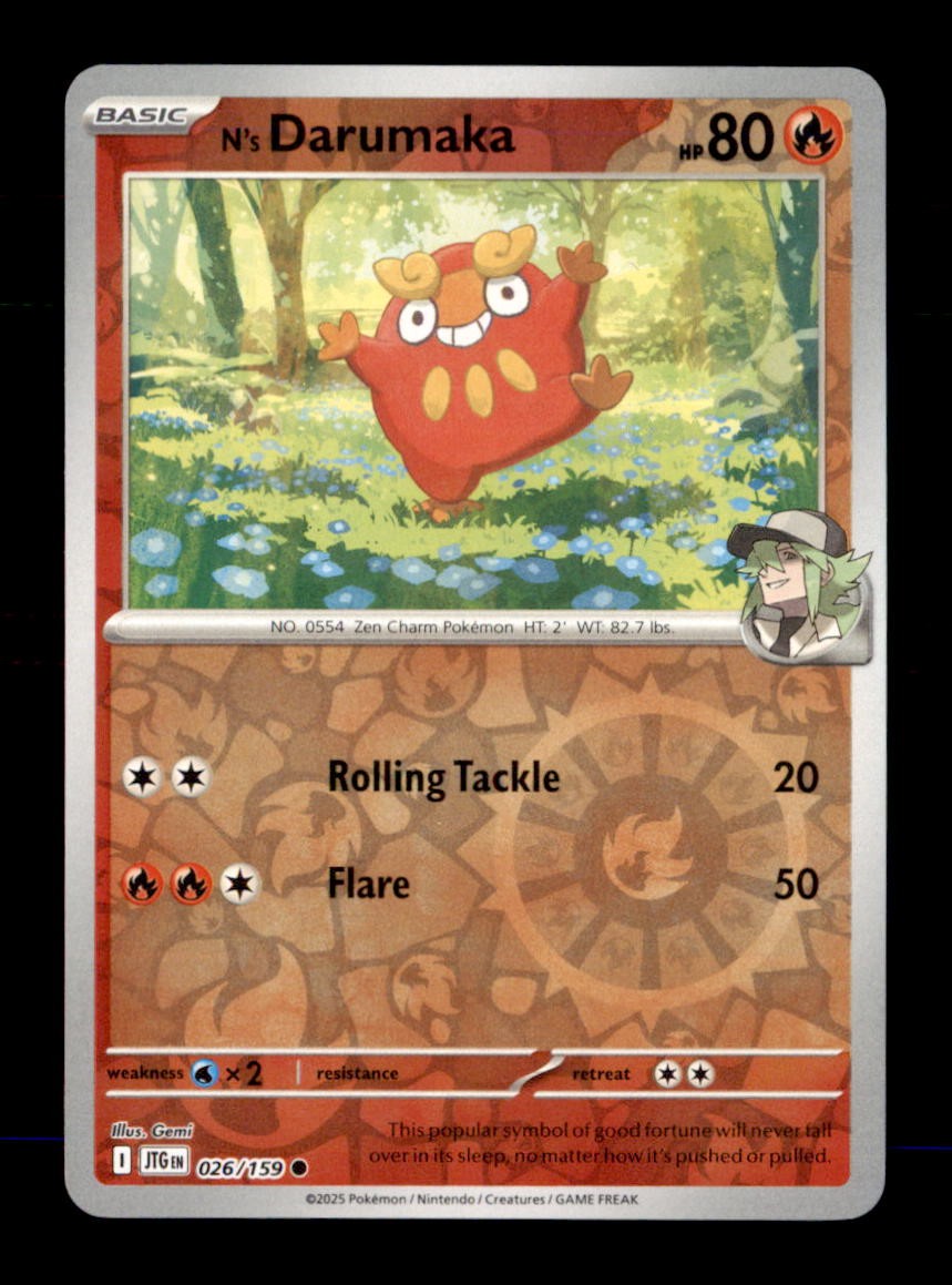 N's Darumaka 026/159 Common Journey Together Pokemon Reverse Holo Near Mint