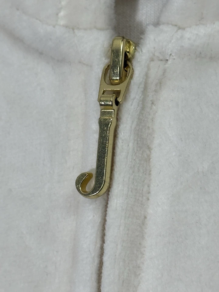 Juicy Couture Royal Iconic Velour Zip Hoodie XL Cream Embellished Crest NWT - Image 4 of 4