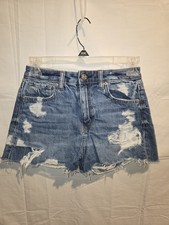 American Eagle Womens 00 Med Wash Denim Mom Shorts Distressed