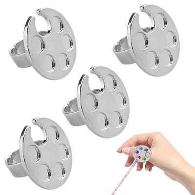 4 Pcs Mini Nail Art Palette Finger Ring Polish Holder Glue Silver 