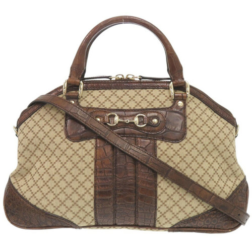 Gucci 2Way Diamante Horsebit 247286 Canvas/ Beige Handbag 1092 Used