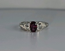 Sterling Silver Rhodolite Garnet Ring Size 6 Purple Red Color .68ct 6x4mm Oval