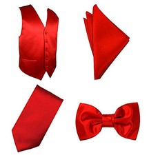 Oliver George 4pc Men's Solid Formal Waistcoat Tuxedo Dress Vest Medium Red