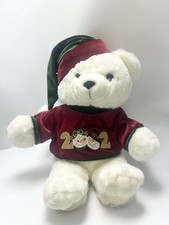 Christmas White Teddy Bear Burgundy Green Velvet Top 2002 Plush Dan Dee