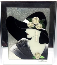 Vintage Art Deco Stained Glass Mirror Vogue Inspired Framed Signed Wall Art 1986