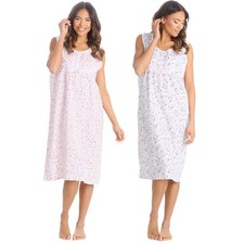 Nikaro Ladies Sleeveless Round Neck Nightdress Button Down