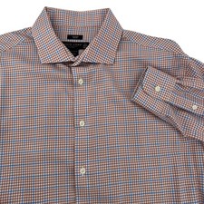 Pronto Uomo Dress Shirt Mens 17.5 36/37 Tall Red Blue Check Non-Iron Slim Fit