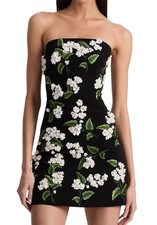 Alice + Olivia Velia Black Appliqué Floral Minidress Sz 12 AUTHENTIC NWT
