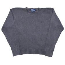 Polo Ralph Lauren Cotton Crew Neck Sweater XL Charcoal Grey Vintage Knit 90s VTG