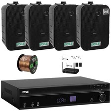 Pyle ARC Hi-Def Home Receiver, 4x 5.25" 400W Outdoor Speakers  Wireless Mic