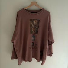 90s Grunge Blue Fish Lagenlook Art to Wear Mauve 100% Cotton Long Sleeve Shirt