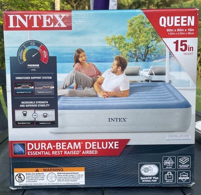New Intex 20'' Queen Dura-Beam Deluxe Raised Air Bed Mattress with Internal Pump